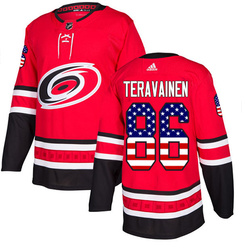 Adidas Hurricanes #86 Teuvo Teravainen Red Home Authentic USA Flag Stitched NHL Jersey - Click Image to Close